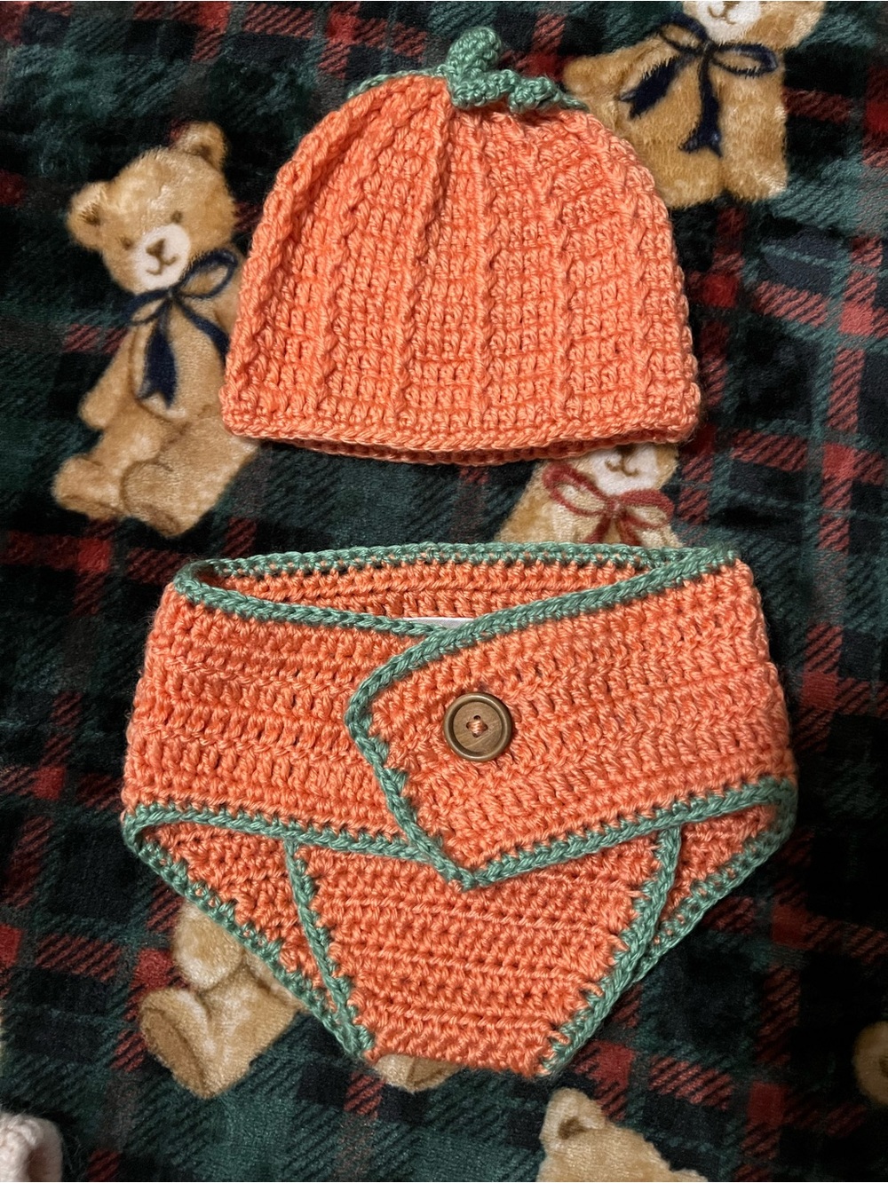 Handmade Orange Pumpkin Crochet Baby Hat and Diaper Cover Set